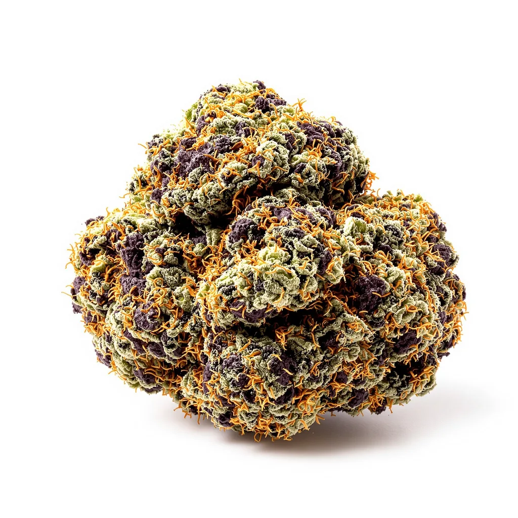 London Pound Cake 73% indica / 27% sativa flower with visible trichomes