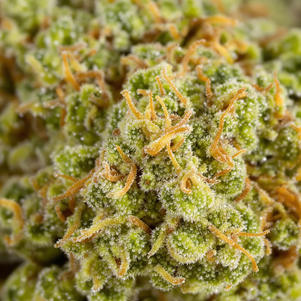 Love Potion #1 cannabis bud close-up showing lime-green airy structure