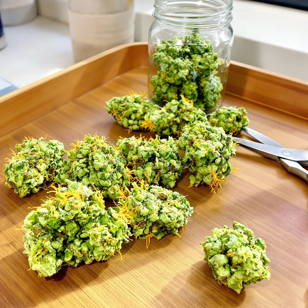Lucid Dream 20% indica / 80% sativa flower with visible trichomes