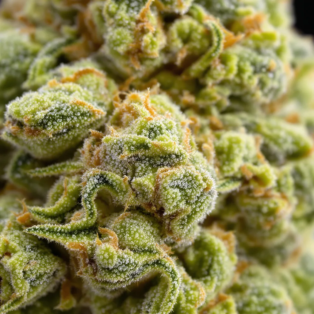 Lucid Dream Kush cannabis bud close-up showing lime-green airy structure