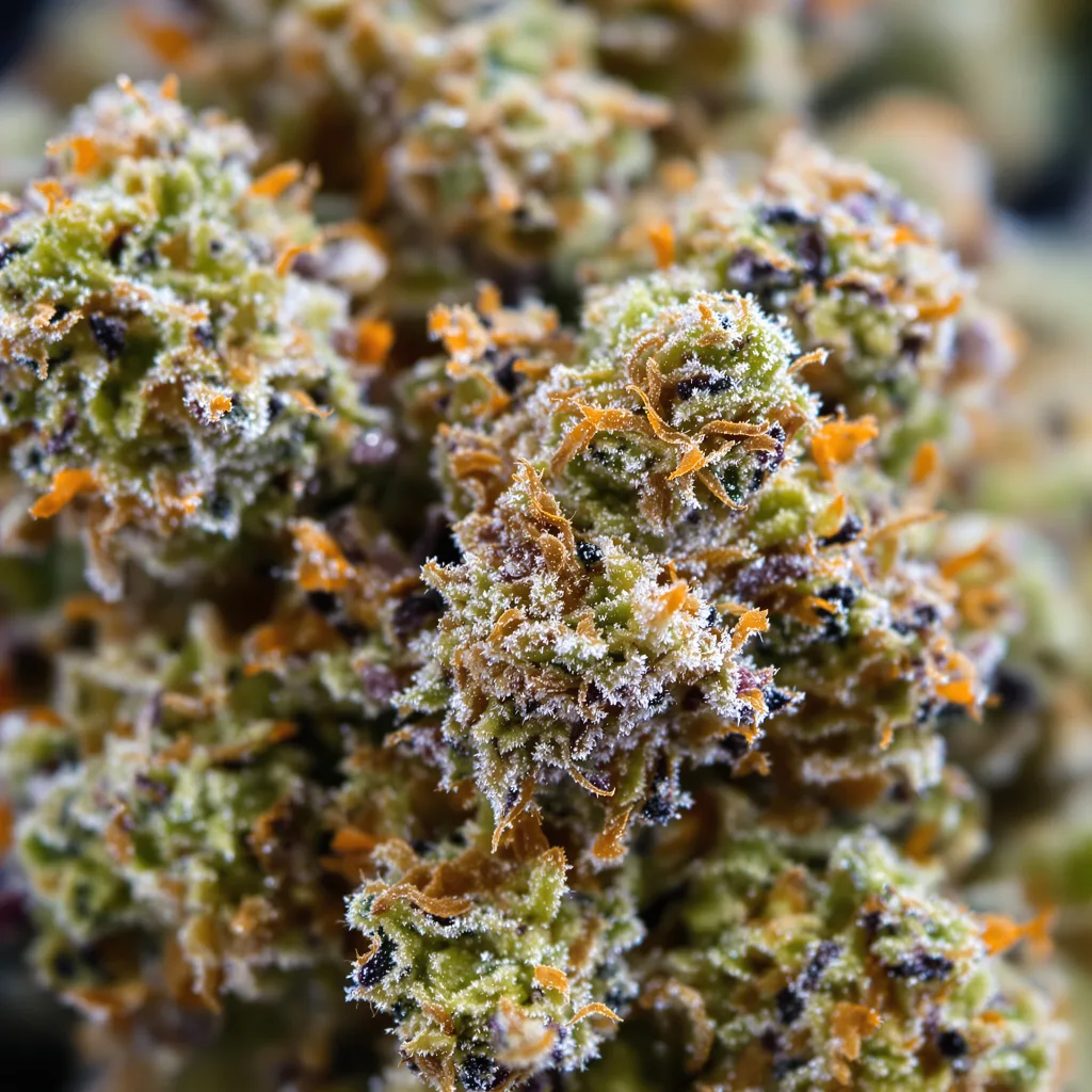 Lucky Charms cannabis bud close-up showing balanced bud structure with frosted trichomes