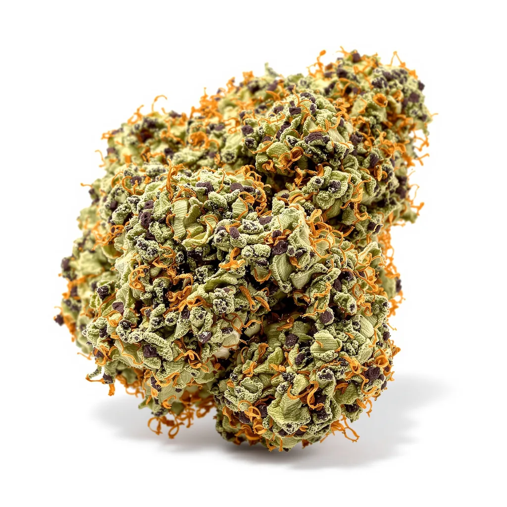 Mad Scientist 86% indica / 14% sativa flower with visible trichomes