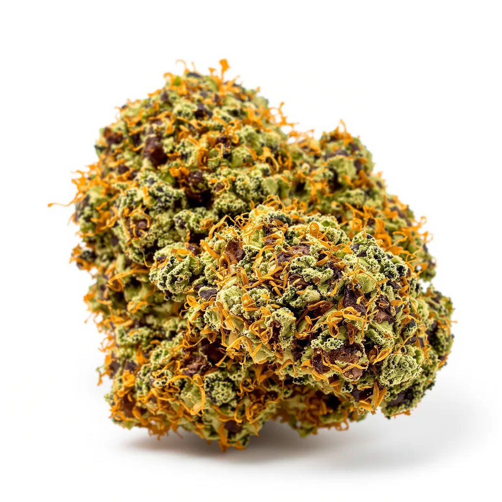 Mafia Funeral 84% indica / 16% sativa flower with visible trichomes