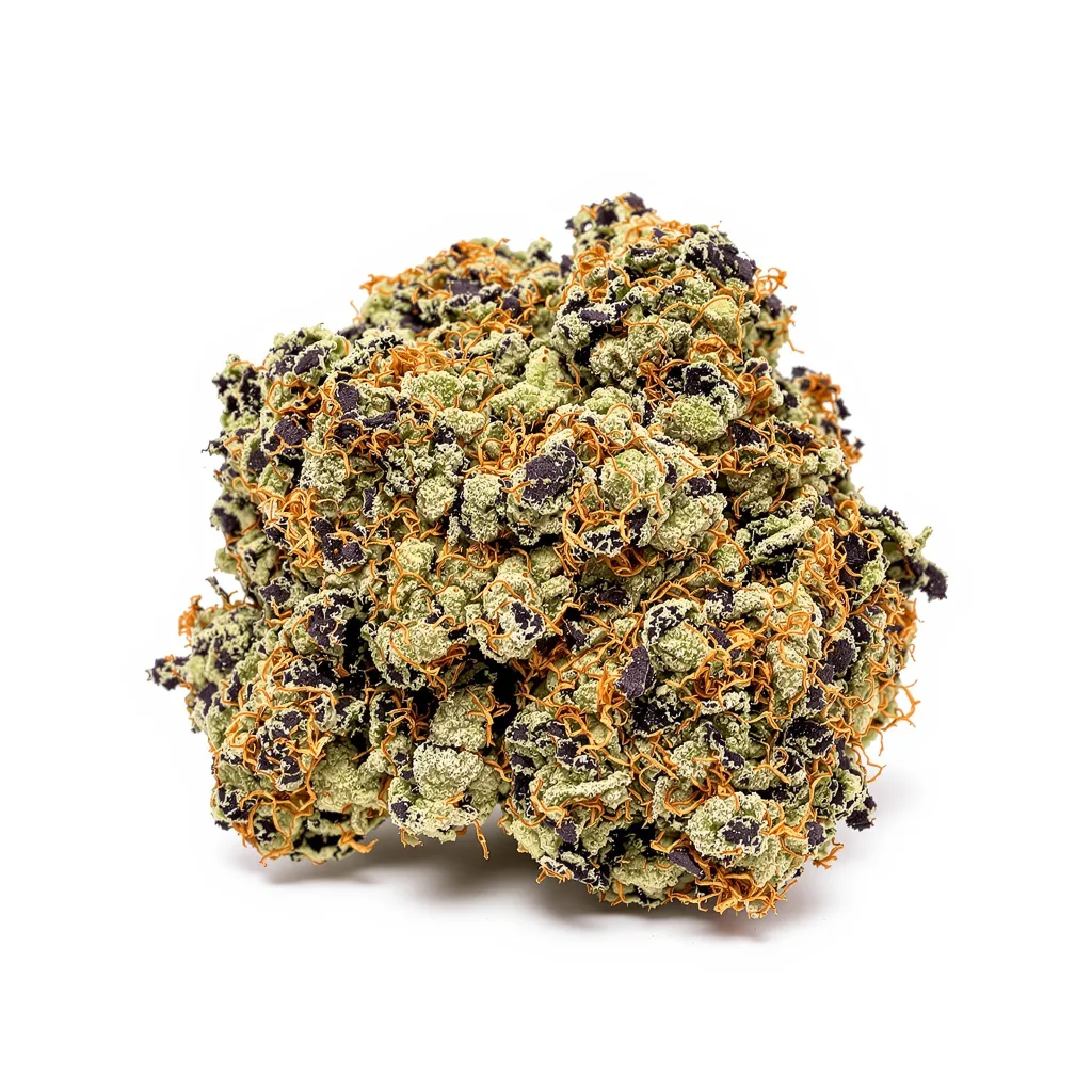 Majestic 12 70% indica / 30% sativa flower with visible trichomes