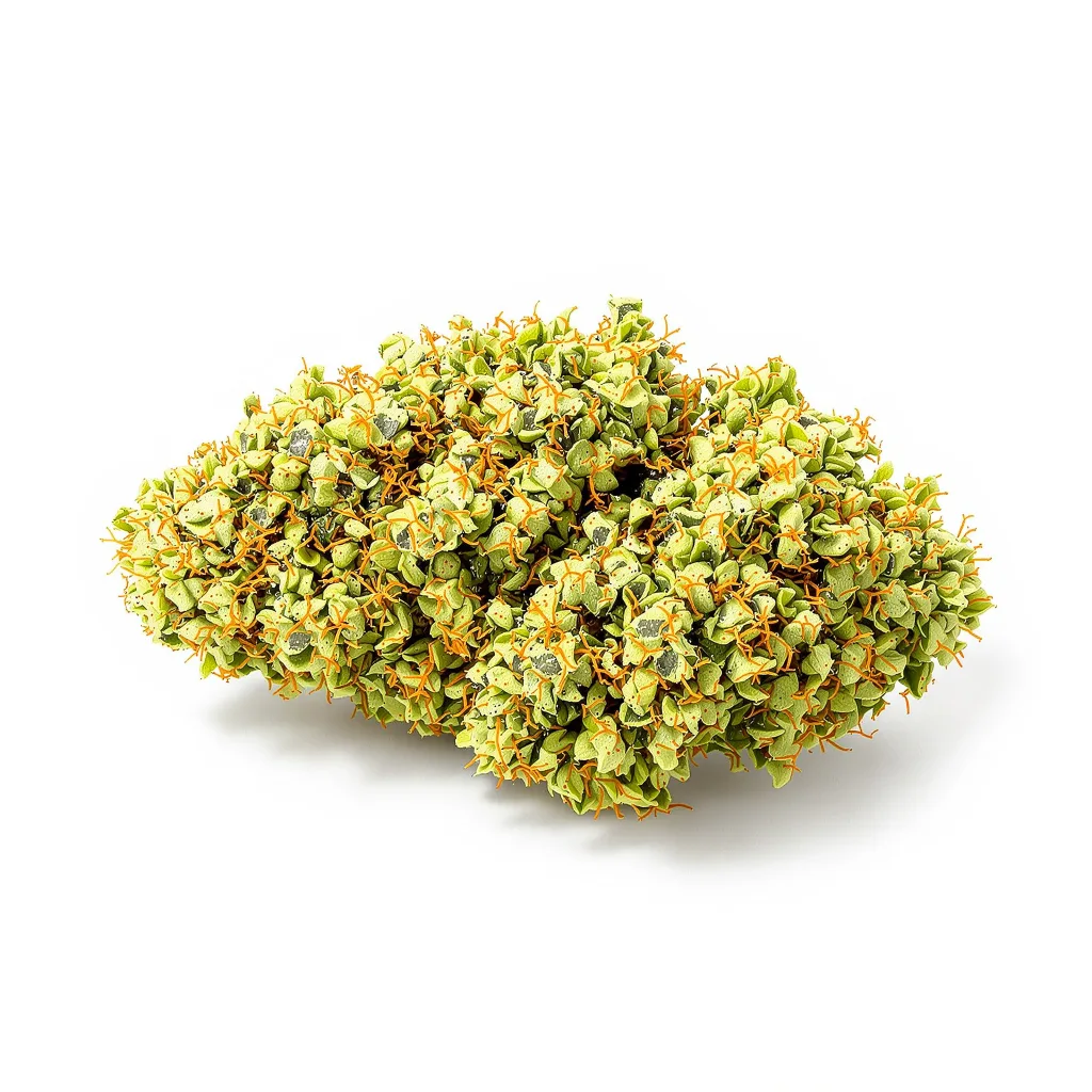 Malawi Gold 11% indica / 89% sativa flower with visible trichomes