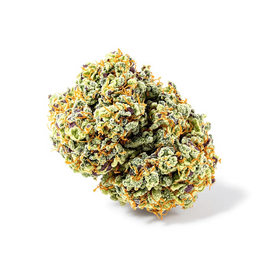 Mandarin 36% indica / 64% sativa flower with visible trichomes