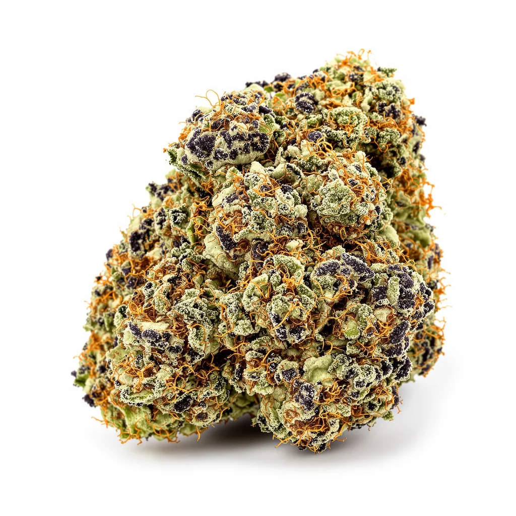 Mango Crack 82% indica / 18% sativa flower with visible trichomes