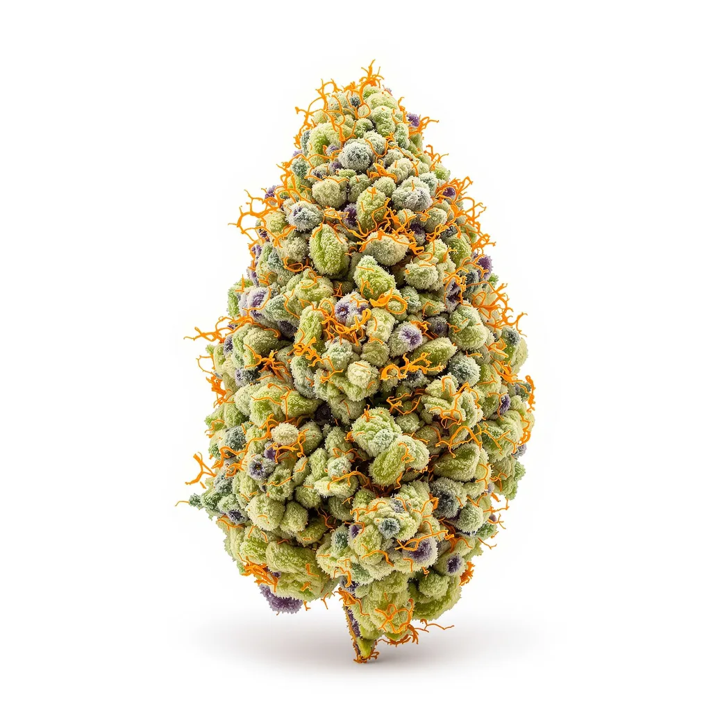 Manitoba Poison 57% indica / 43% sativa flower with visible trichomes