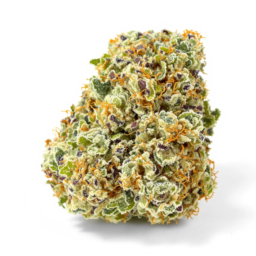 Master Bubba 40% indica / 50% sativa flower with visible trichomes