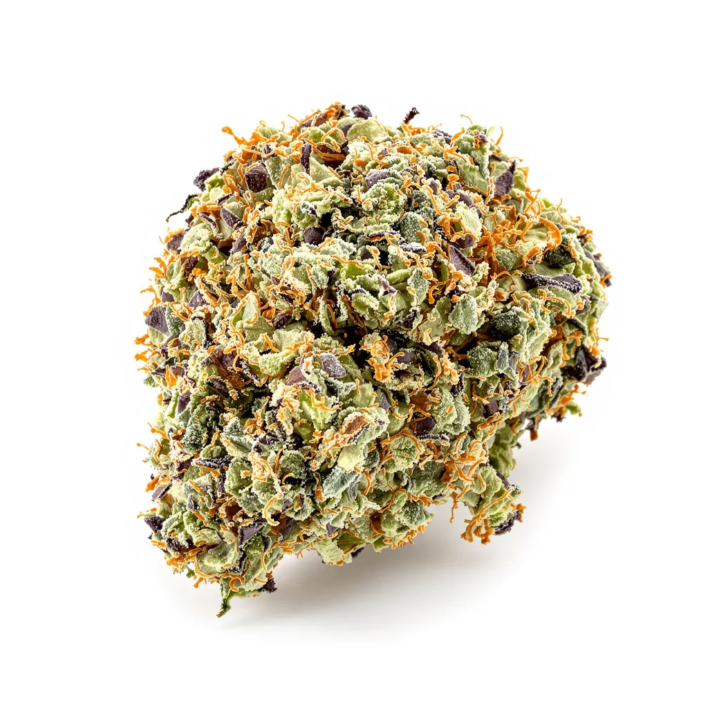 Master Bubba 40% indica / 50% sativa flower with visible trichomes