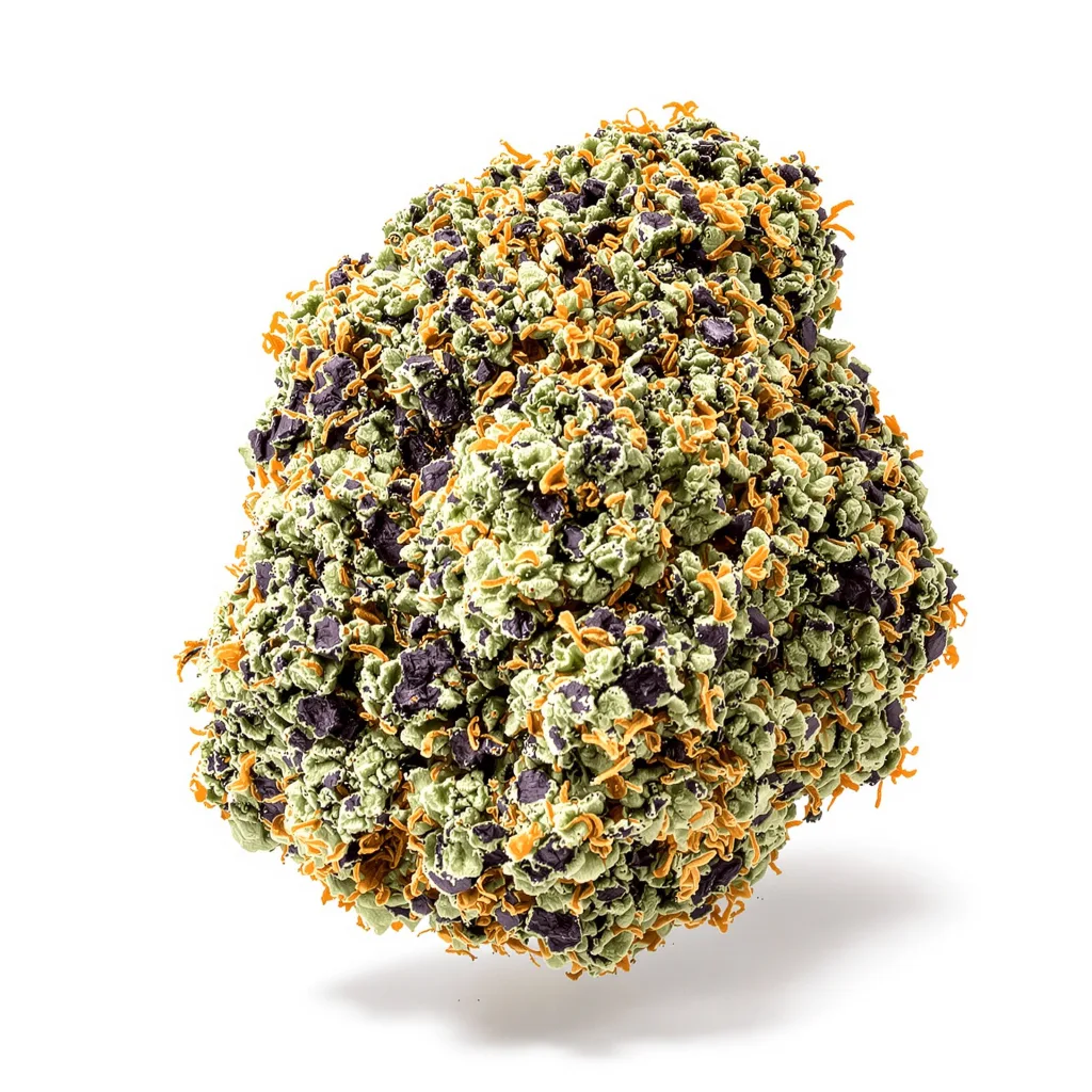 Master Kush 89% indica / 11% sativa flower with visible trichomes