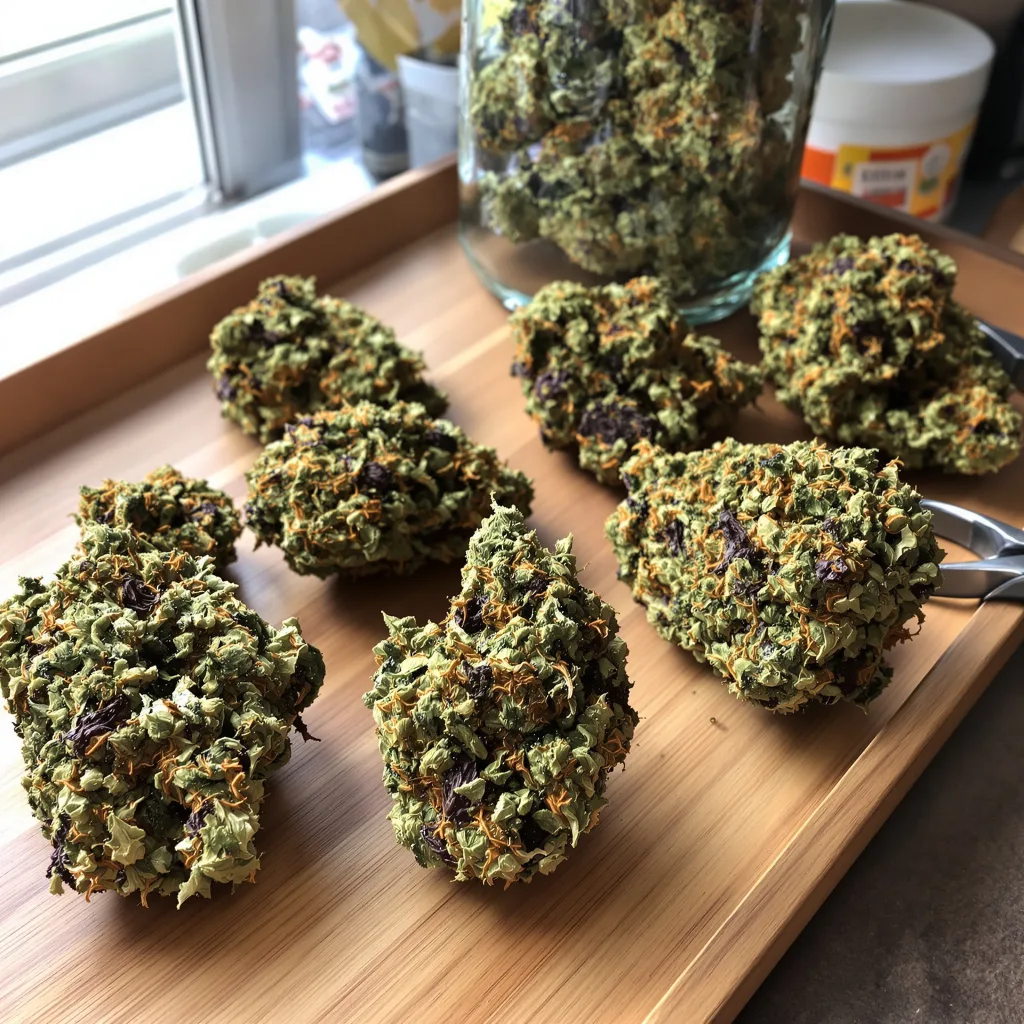 Matanuska Thunder Fuck 77% indica / 23% sativa flower with visible trichomes