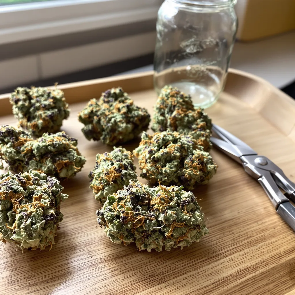 Matanuska Tundra 57% indica / 43% sativa flower with visible trichomes
