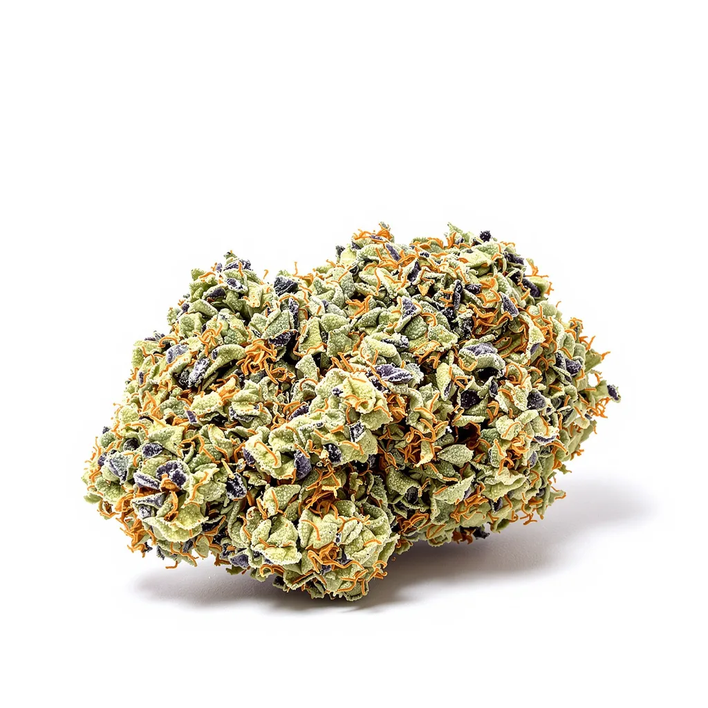 Matanuska Tundra 57% indica / 43% sativa flower with visible trichomes