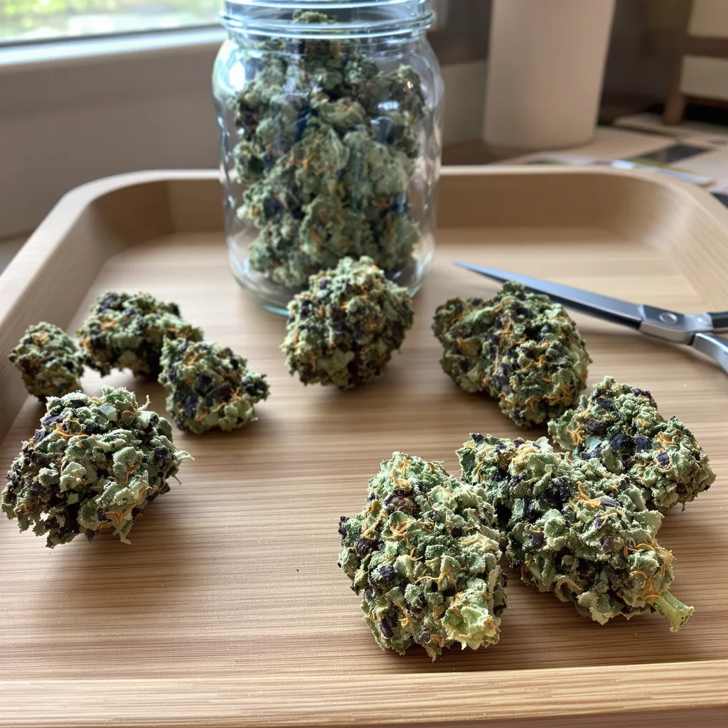 Maui Haole 55% indica / 45% sativa flower with visible trichomes