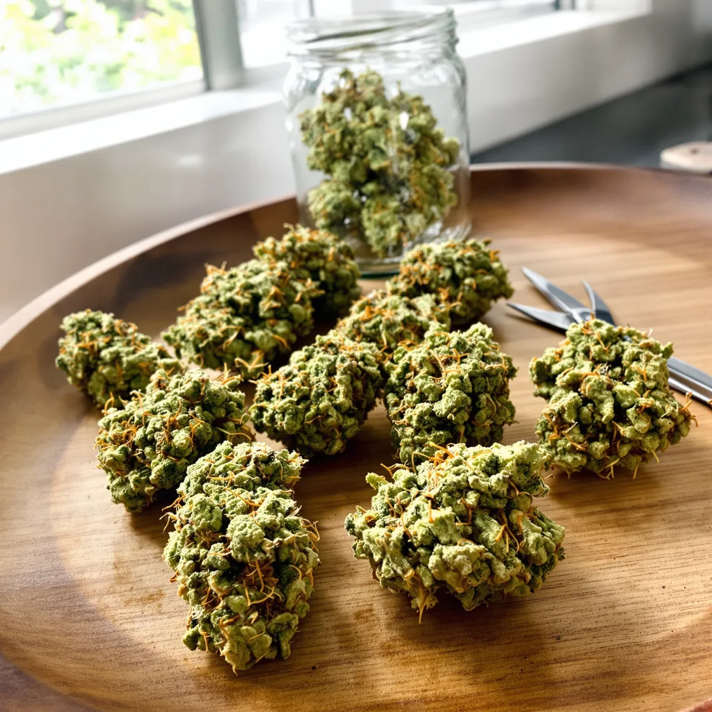 Maui Wowie 20% indica / 80% sativa flower with visible trichomes