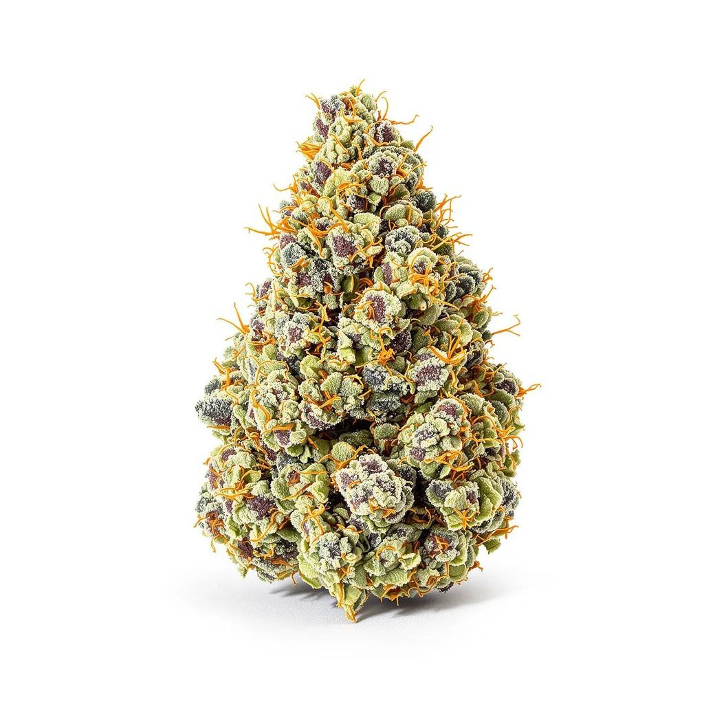 Maxi Gom 54% indica / 46% sativa flower with visible trichomes