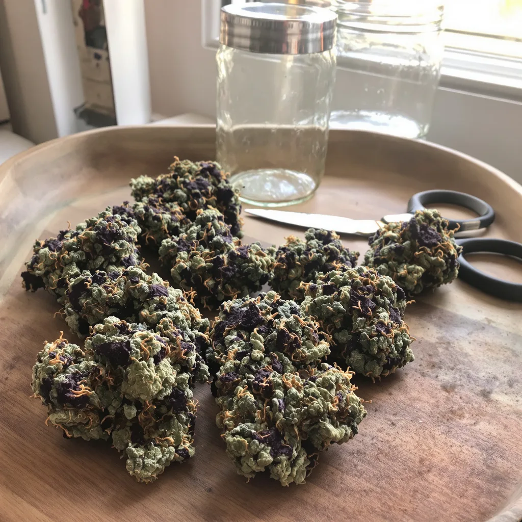 Mazar 73% indica / 27% sativa flower with visible trichomes