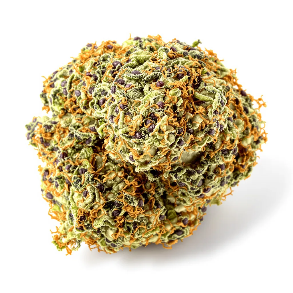 Mazar 73% indica / 27% sativa flower with visible trichomes