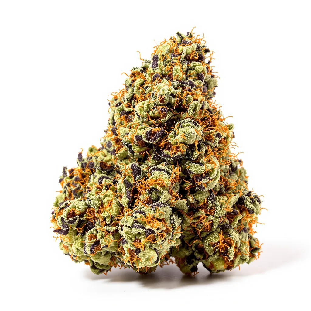 Meat Breath 83% indica / 17% sativa flower with visible trichomes