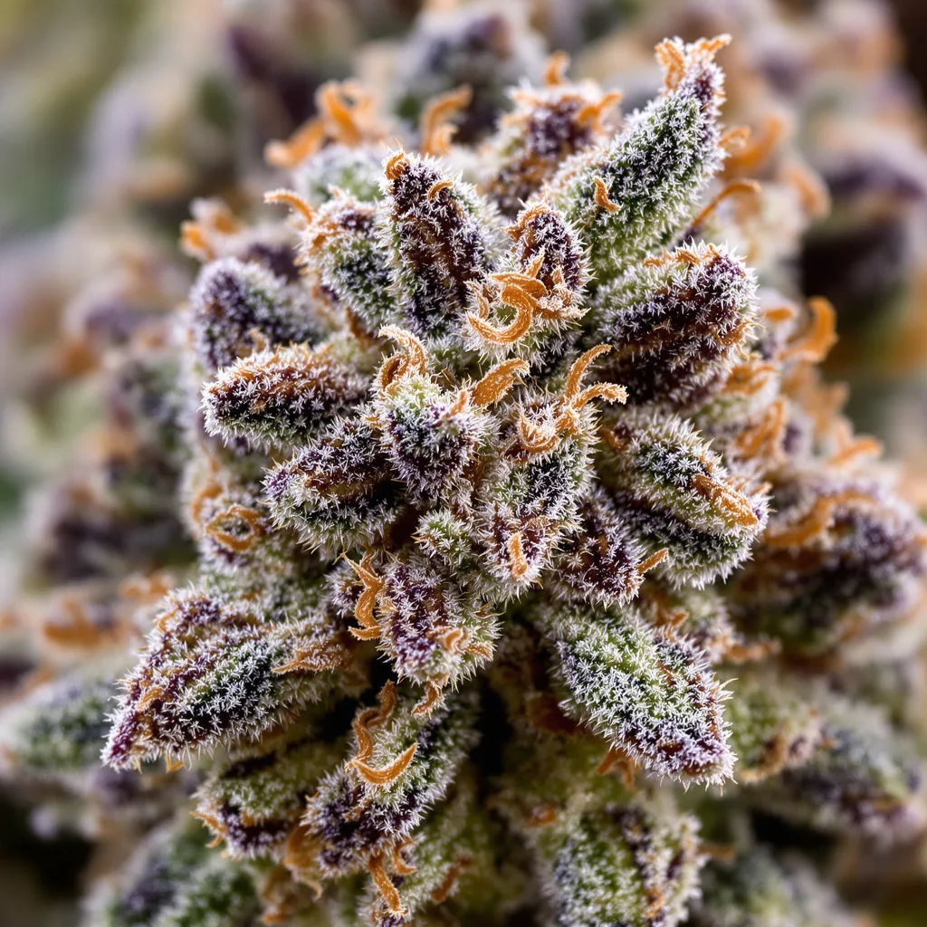 Mendo Breath cannabis bud close-up showing dense forest-green nugs