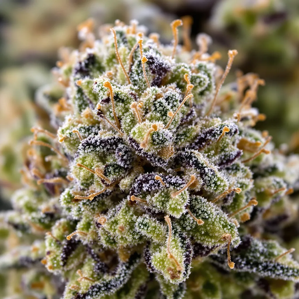 Mendo Breath cannabis bud close-up showing dense forest-green nugs