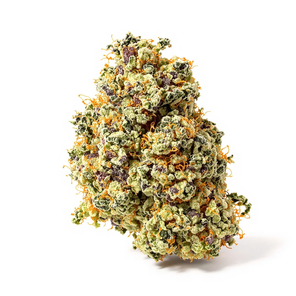 Merlot OG 35% indica / 65% sativa flower with visible trichomes