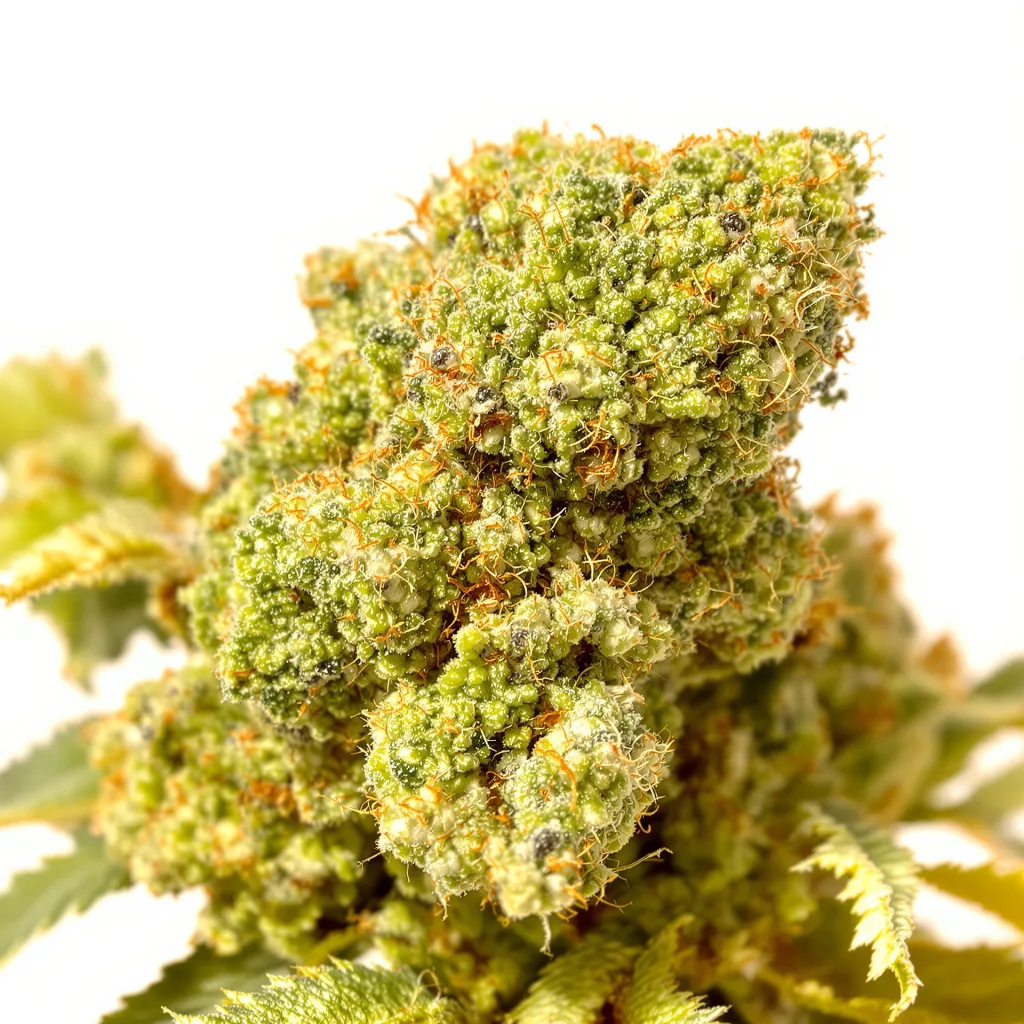 Mickey Kush 25% indica / 75% sativa flower with visible trichomes