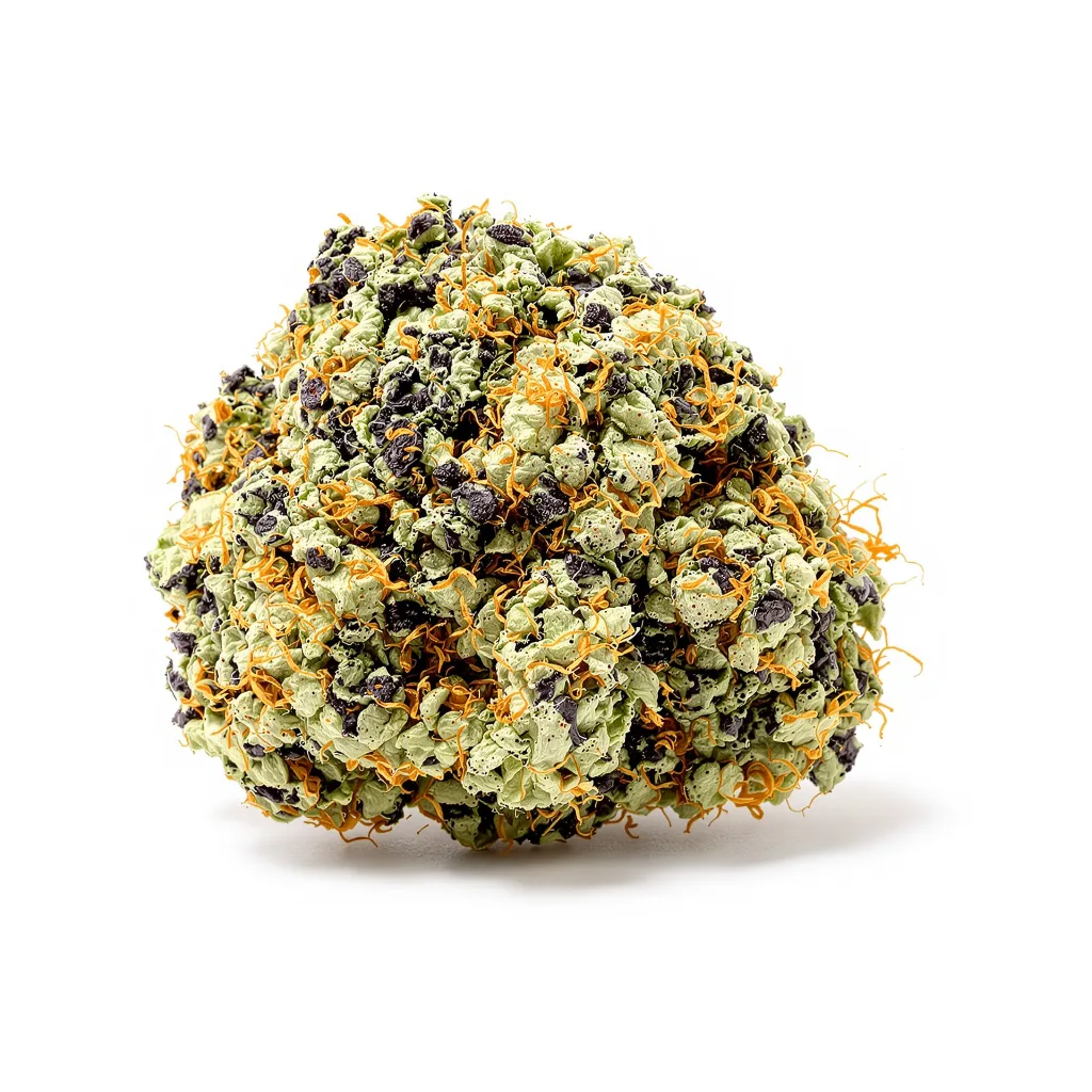 Mimosa 70% indica / 50% sativa flower with visible trichomes
