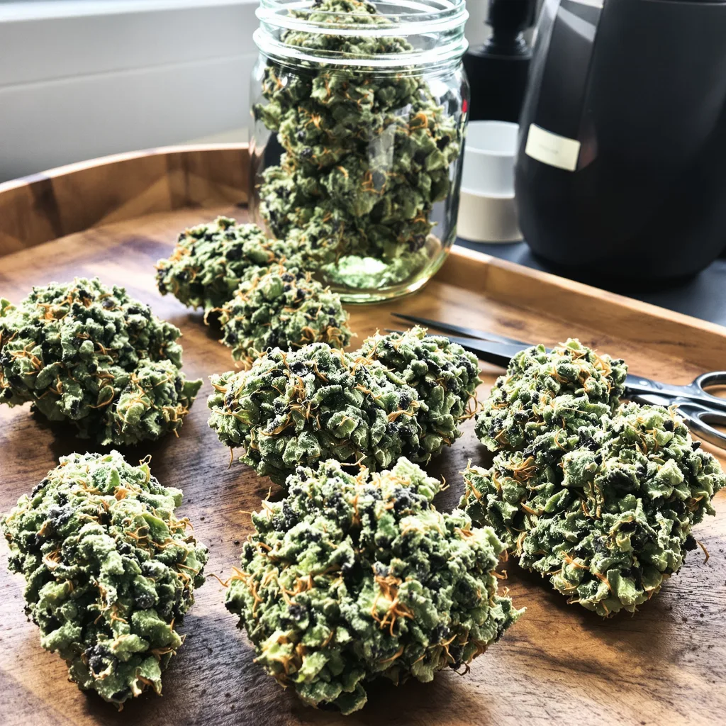 Mint Chocolate Chip 36% indica / 64% sativa flower with visible trichomes