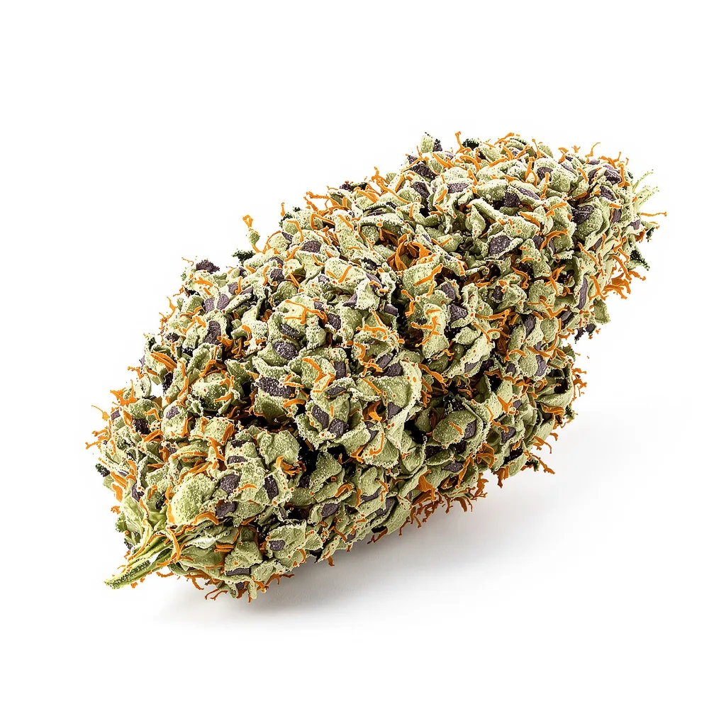 Misty Kush 47% indica / 53% sativa flower with visible trichomes