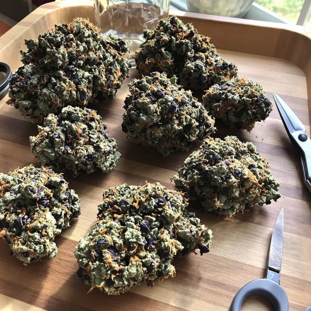 Mother of Berries 82% indica / 18% sativa flower with visible trichomes