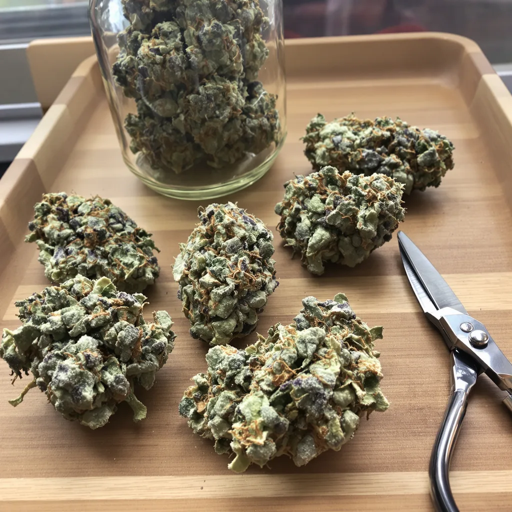 Ms. Universe 43% indica / 57% sativa flower with visible trichomes