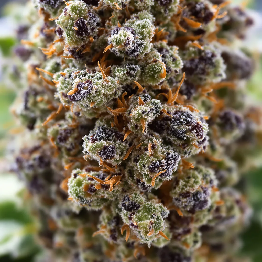 Neptune OG cannabis bud close-up showing dense purple-tinged calyxes