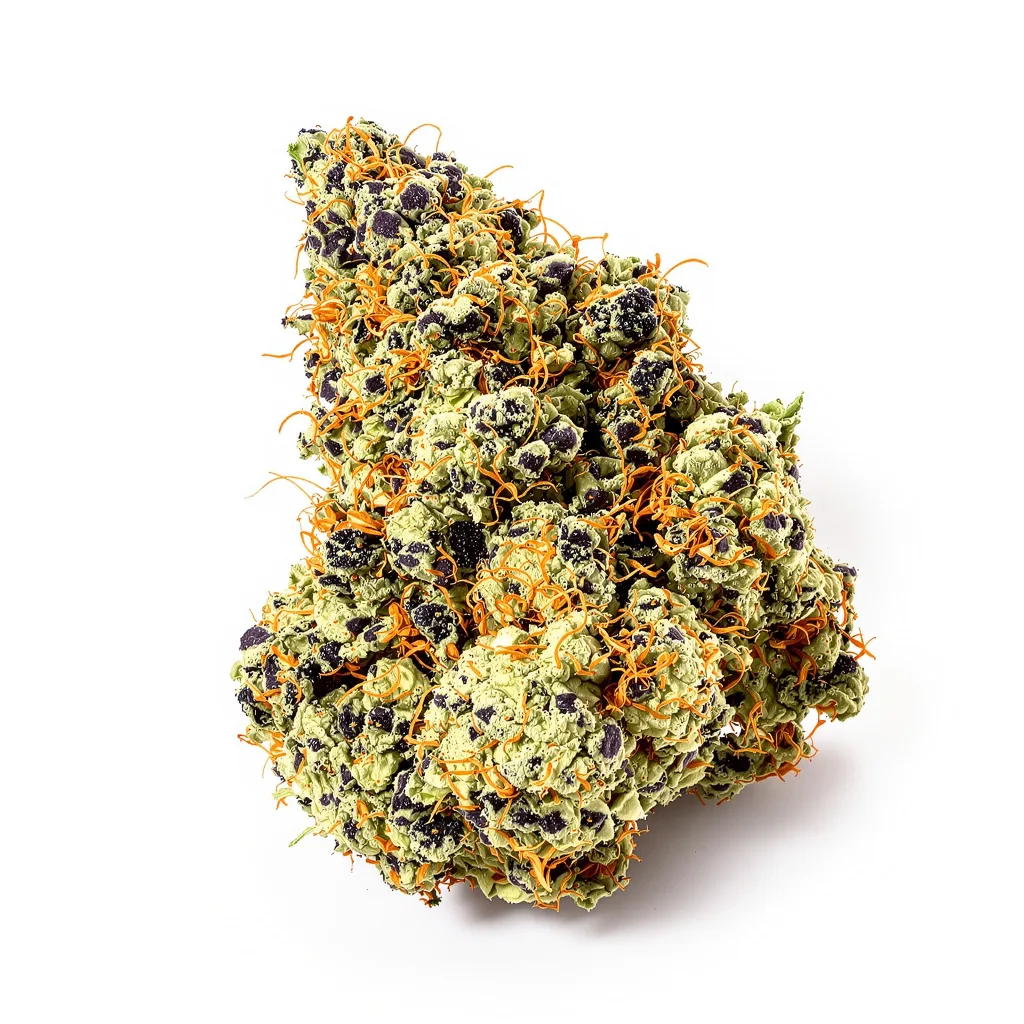 Night Terror OG 75% indica / 25% sativa flower with visible trichomes