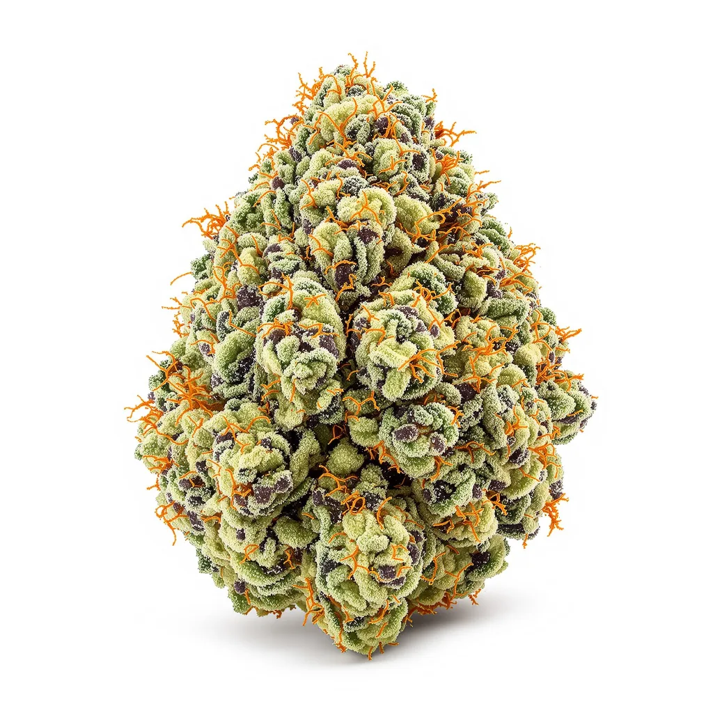 Night Train 54% indica / 46% sativa flower with visible trichomes
