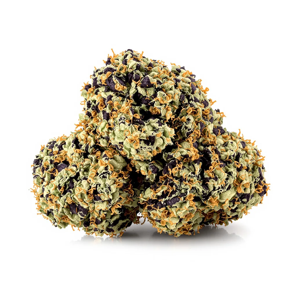 North American 78% indica / 22% sativa flower with visible trichomes