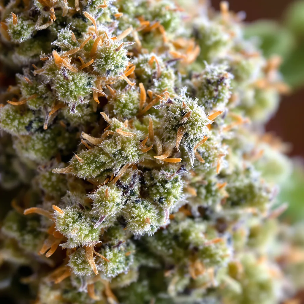 Northern Cream cannabis bud close-up showing dense forest-green nugs