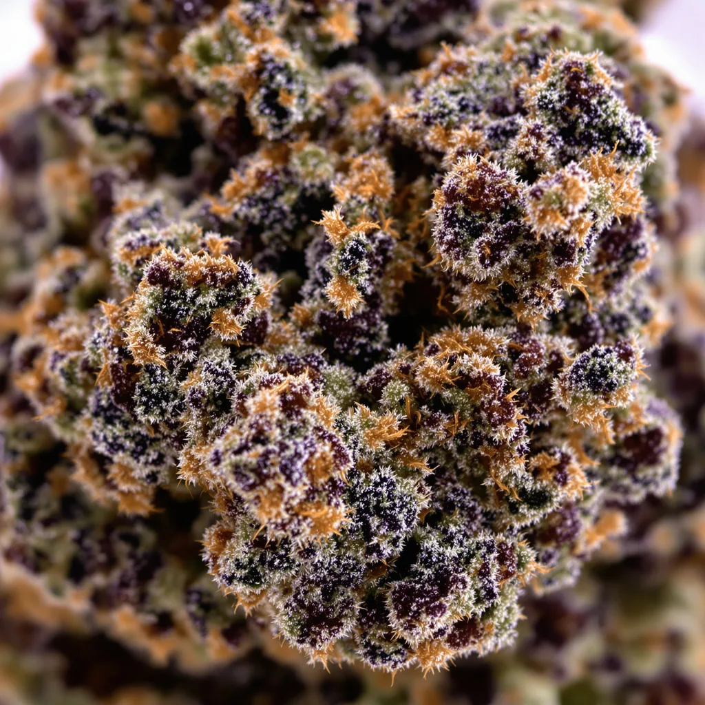 Obama Kush cannabis bud close-up showing dense purple-tinged calyxes