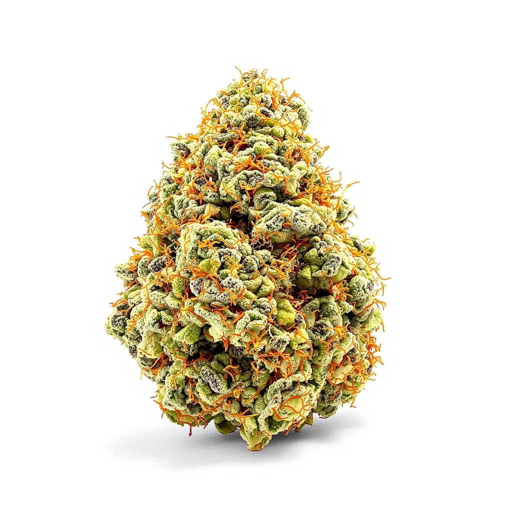 OCAs Cloud 9 16% indica / 84% sativa flower with visible trichomes