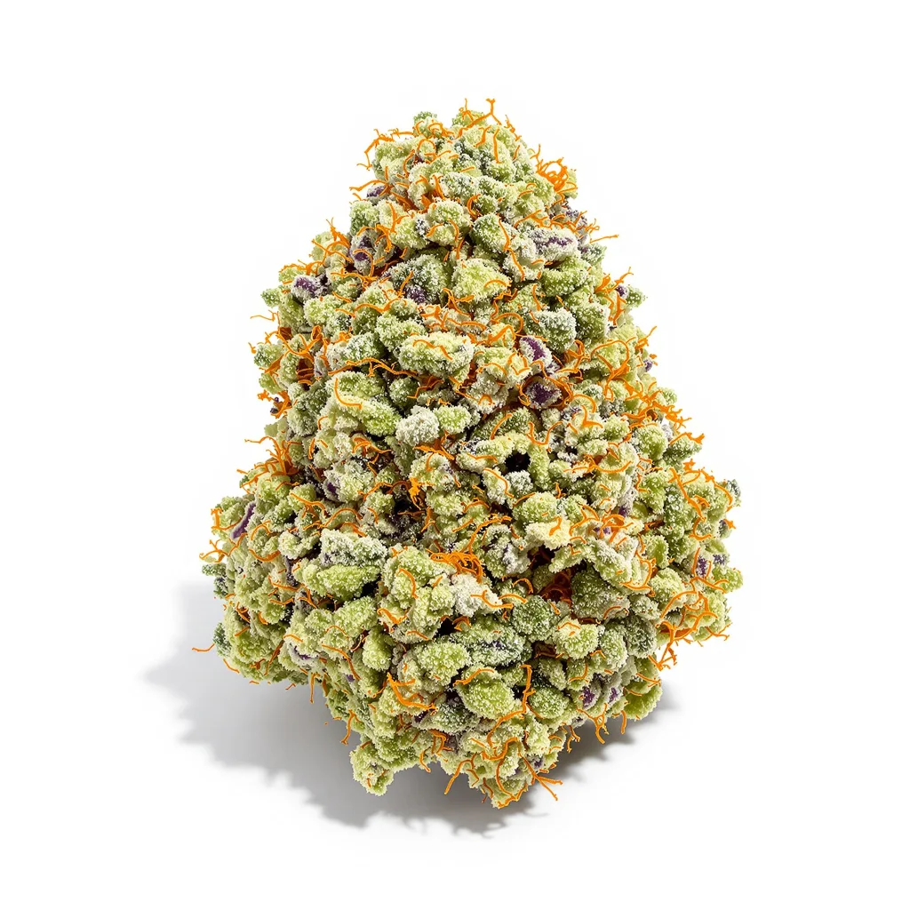 OG Kush 55% indica / 45% sativa flower with visible trichomes