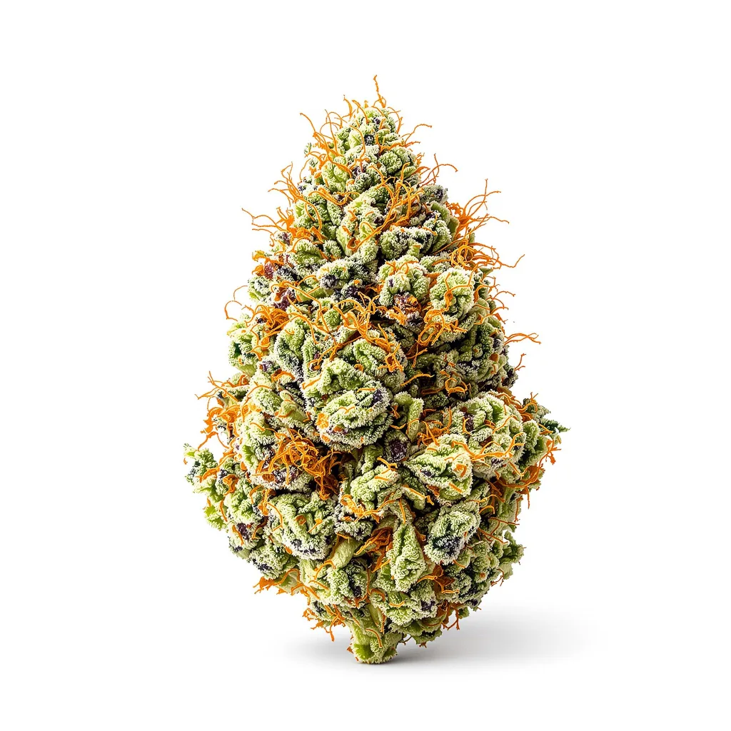 OG Kush 55% indica / 45% sativa flower with visible trichomes