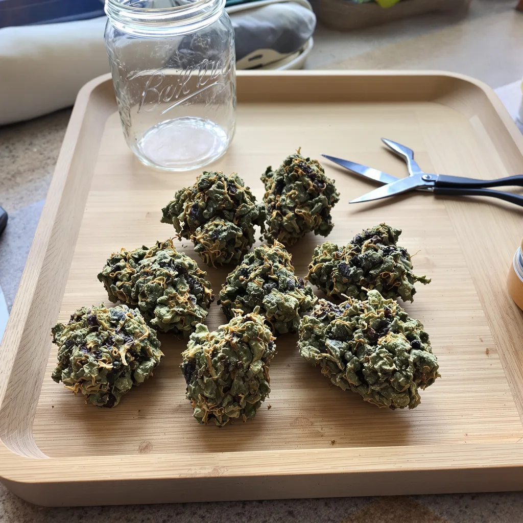 OG LA Affie 89% indica / 11% sativa flower with visible trichomes