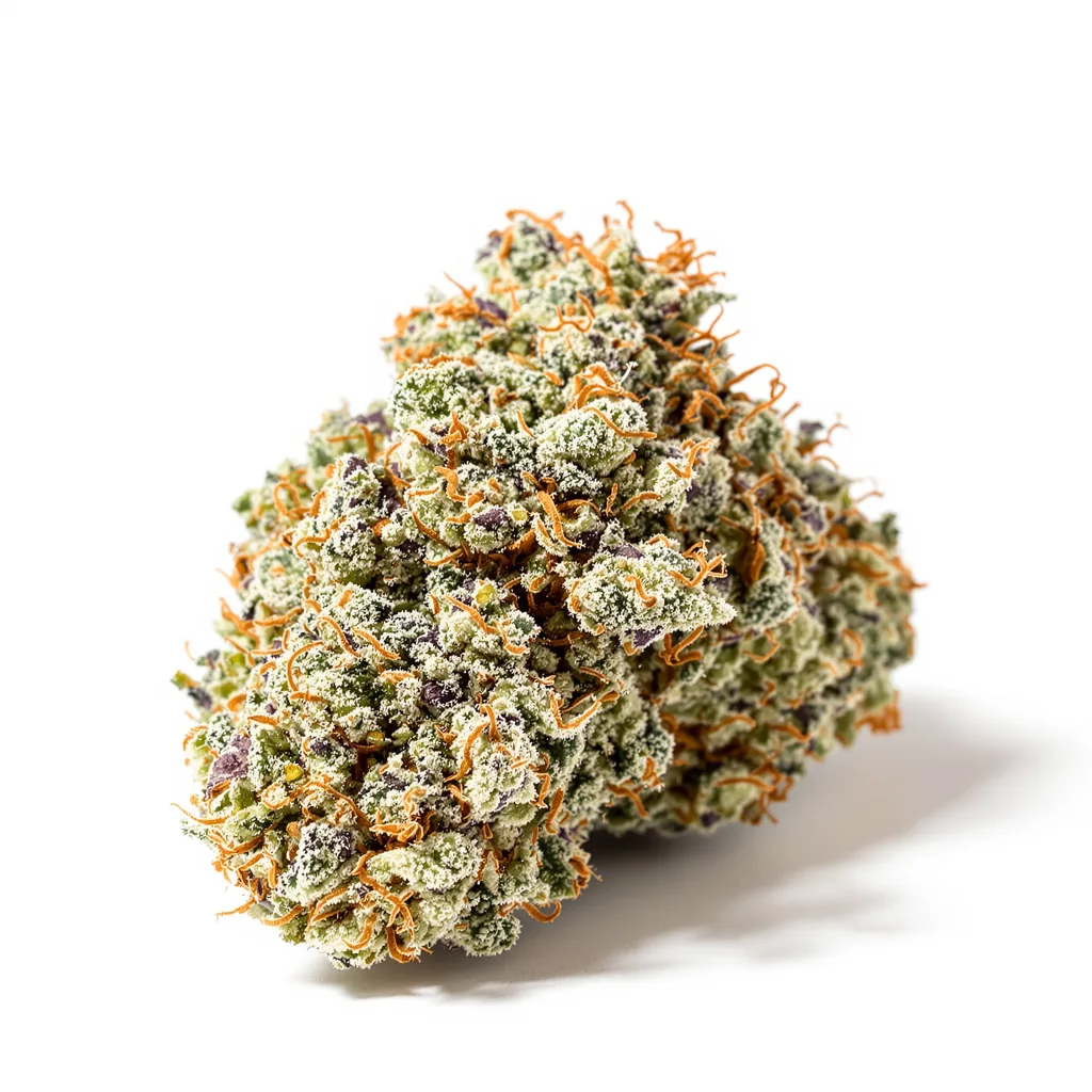 Ogre 61% indica / 39% sativa flower with visible trichomes