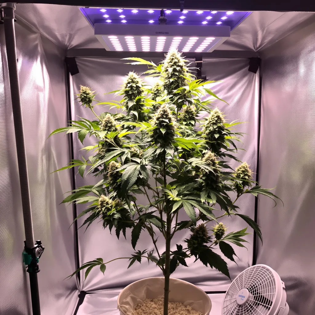 Opium cannabis plant in flowering stage — <100 cm feminised