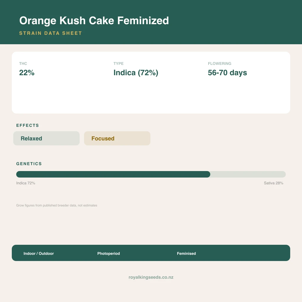 Orange Kush Cake 72% indica / 28% sativa flower with visible trichomes