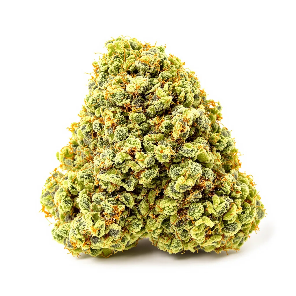 Orange Skunk 16% indica / 84% sativa flower with visible trichomes
