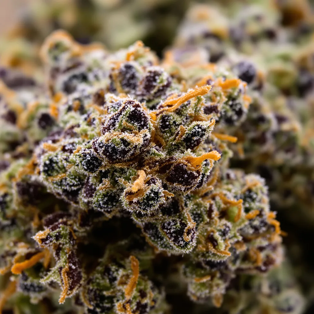 Oregon Diesel cannabis bud close-up showing dense purple-tinged calyxes