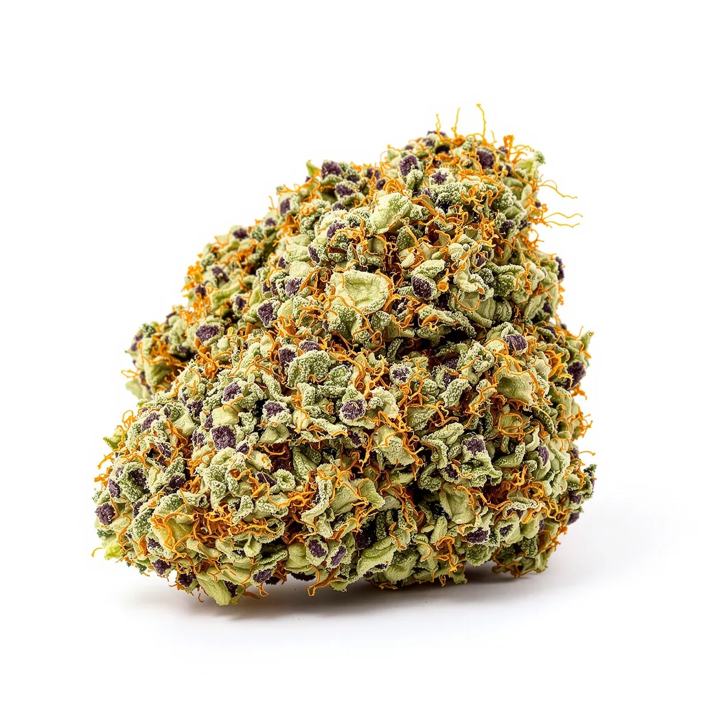 Ortega 75% indica / 25% sativa flower with visible trichomes