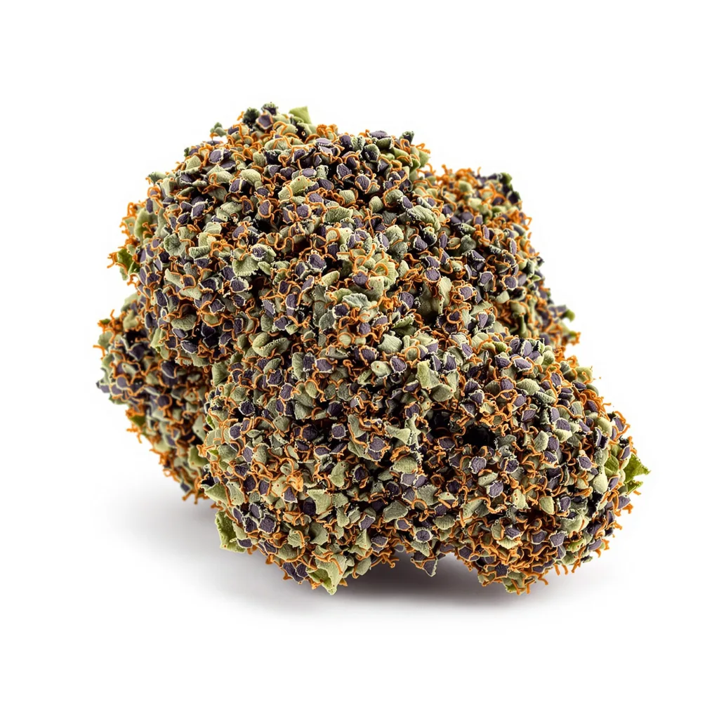 Pamelina 79% indica / 21% sativa flower with visible trichomes